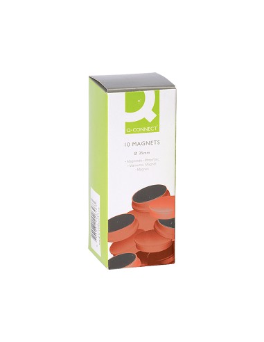 CI | Imanes para sujecion q-connect ideal para pizarras magneticas35 mm rojo -caja de 10 imanes