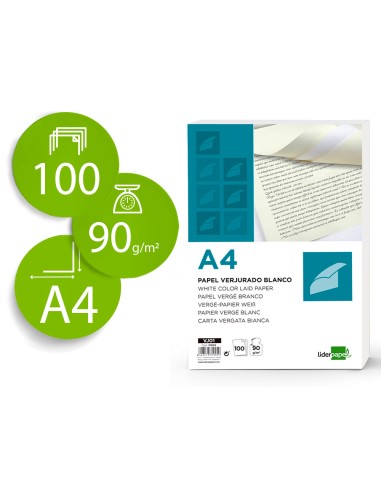 CI | Papel verjurado liderpapel a4 90g/m2 blanco paquete de 100