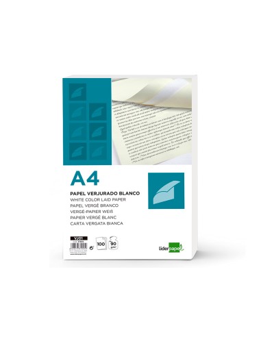 CI | Papel verjurado liderpapel a4 90g/m2 blanco paquete de 100