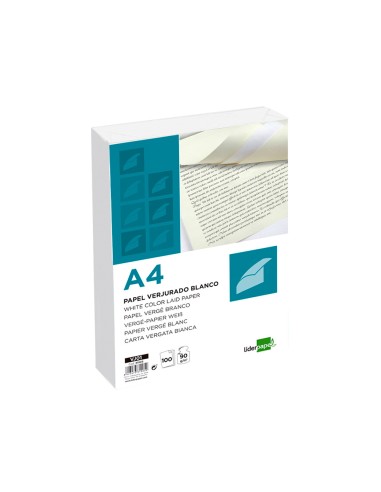 CI | Papel verjurado liderpapel a4 90g/m2 blanco paquete de 100