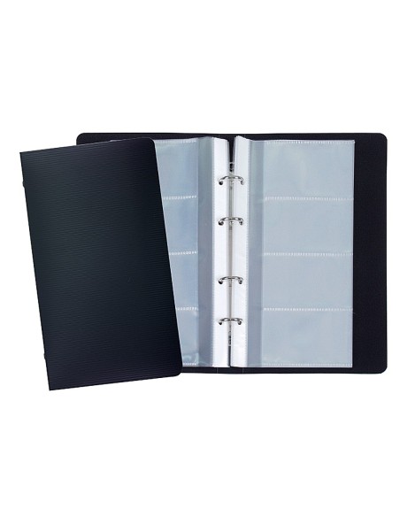 CI | Tarjetero liderpapel 4 anillas 15 fundas de 4 departamentos 265x145 mm