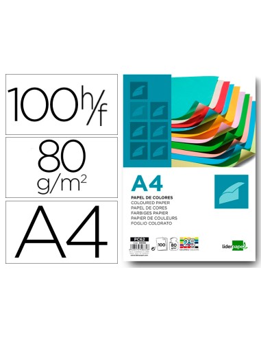 CI | Papel color liderpapel a4 80g/m2 25 colores surtidos paquete de 100