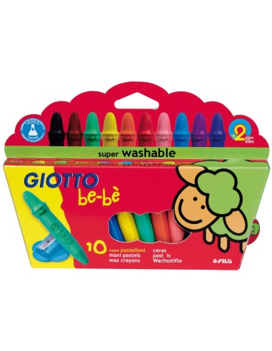 CI | Lapices cera giotto super bebe caja de 10 colores surtidos + sacapuntas