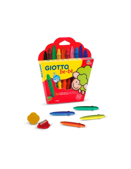 CI | Lapices cera giotto super bebe caja de 10 colores surtidos + sacapuntas