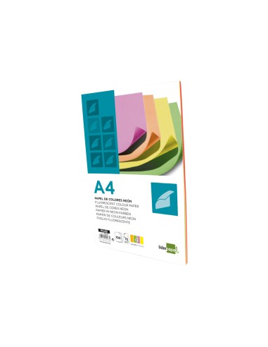 CI | Papel color liderpapel a4 75g/m2 neon 4 colores surtidos paquete de 100