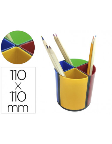 CI | Cubilete portalapices q-connect plastico redondo giratorio 4 colores diametro 110 altura 110 mm