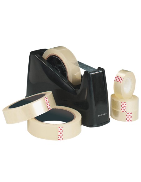 CI | Portarrollo sobremesa q-connect plastico para cintasde 33 y 66 mt negro