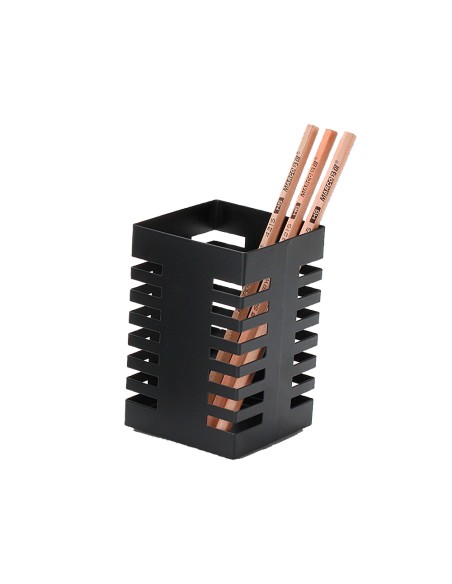 CI | Cubilete portalapices q-connect metal cuadrado negro diametro 72 mm altura 108 mm