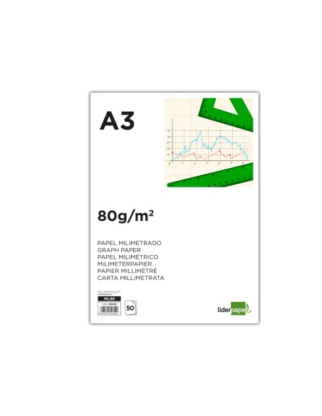 CI | Bloc papel milimetrado liderpapel encolado 297x420mm 50 hojas 80g/m2
