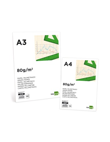 CI | Bloc papel milimetrado liderpapel encolado 297x420mm 50 hojas 80g/m2
