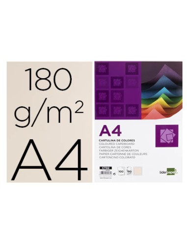 CI | Cartulina liderpapel a4 180g/m2 crema paquete de 100