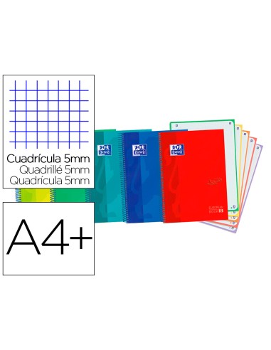 CI | Cuaderno espiral oxford ebook 5 tapa extradura din a4+ 120 h cuadricula 5 mm colores surtidos touch