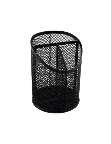 CI | Cubilete portalapices q-connect metal rejilla negro con 3 compartimientos diametro 110 altura 147 mm
