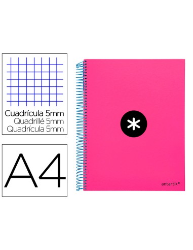 CI | Cuaderno espiral liderpapel a4 micro antartik tapa forrada 120h 100 gr cuadro5mm 5 bandas 4 taladros color rosa