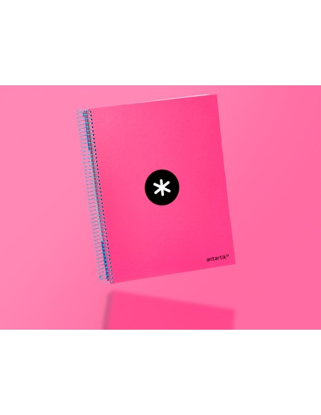 CI | Cuaderno espiral liderpapel a4 micro antartik tapa forrada 120h 100 gr cuadro5mm 5 bandas 4 taladros color rosa