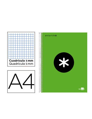 CI | Cuaderno espiral liderpapel a4 micro antartik tapa forrada 120h 100 gr cuadro5mm 5 bandas 4 taladros color verde