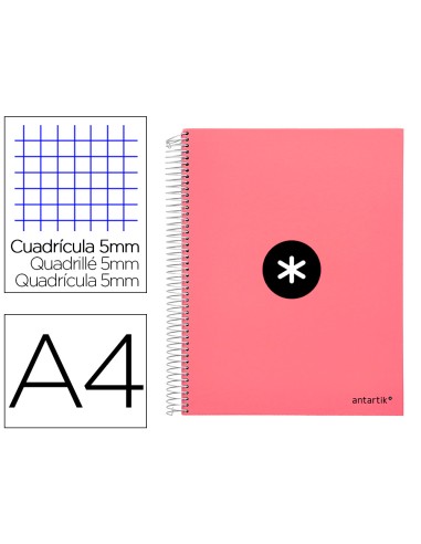 CI | Cuaderno espiral liderpapel a4 micro antartik tapa forrada120h 100 gr cuadro 5mm 5 banda4 taladros color coral