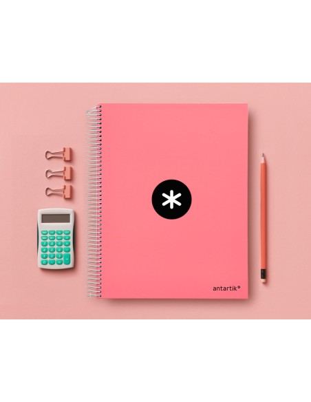CI | Cuaderno espiral liderpapel a4 micro antartik tapa forrada120h 100 gr cuadro 5mm 5 banda4 taladros color coral