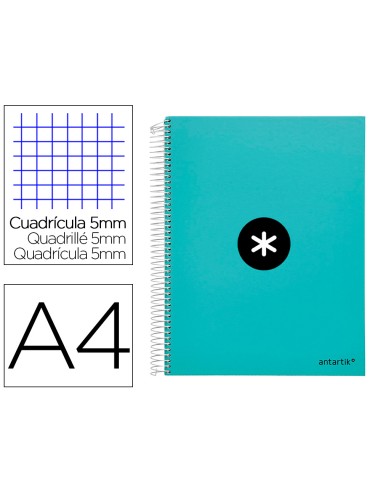 CI | Cuaderno espiral liderpapel a4 micro antartik tapa forrada120h 100 gr cuadro 5mm 5 banda4 taladros color menta