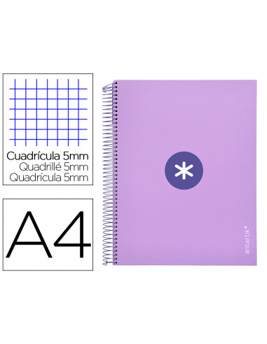 CI | Cuaderno espiral liderpapel a4 micro antartik tapa forrada120h 100 gr cuadro 5mm 5 banda4 taladros color lavanda