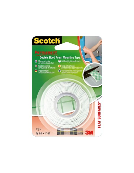 CI | Soporte adhesivo cintas scotch doble cara -rollo blanco 19 mm x 1.5 mt