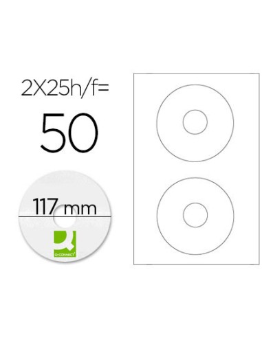 CI | Etiqueta adhesiva q-connect kf01579 -tamaño cd-rom -fotocopiadora -laser -ink-jet-caja con 25 h/50 etiquetas