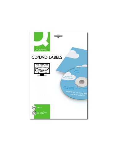 CI | Etiqueta adhesiva q-connect kf01579 -tamaño cd-rom -fotocopiadora -laser -ink-jet-caja con 25 h/50 etiquetas