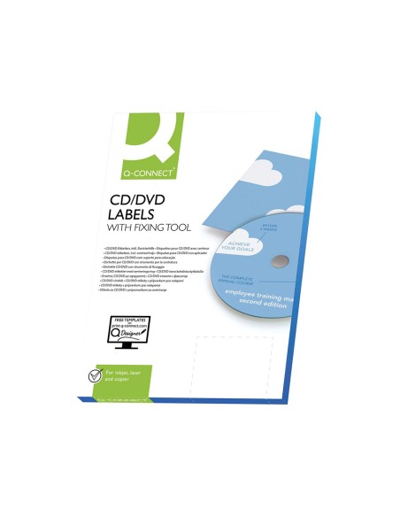 CI | Etiqueta adhesiva q-connect kf01579 -tamaño cd-rom -fotocopiadora -laser -ink-jet-caja con 25 h/50 etiquetas
