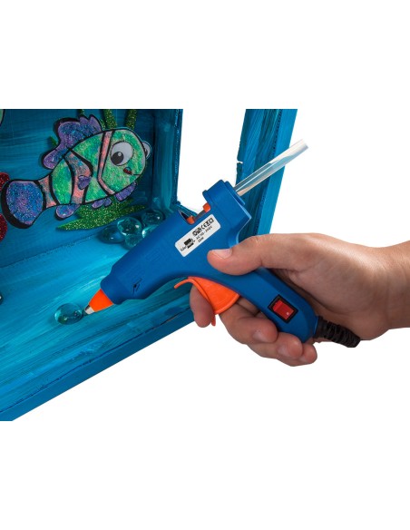 CI | Pistola termofusible mini liderpapel de 25 w con gatillodispensador y 2 barras de silicona de 7 mm diametro x 100 mm