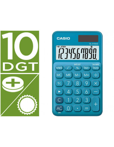 CI | Calculadora casio sl-310uc-bu bolsillo 10 digitos tax +/- tecla doble cero color azul
