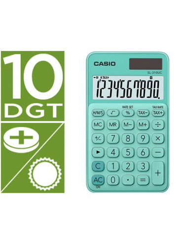 CI | Calculadora casio sl-310uc-gn bolsillo 10 digitos tax +/- tecla doble cero color verde