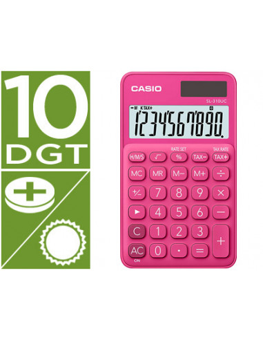 CI | Calculadora casio sl-310uc-rd bolsillo 10 digitos tax +/- tecla doble cero color fucsia