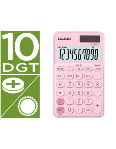CI | Calculadora casio sl-310uc-pk bolsillo 10 digitos tax +/- tecla doble cero color rosa