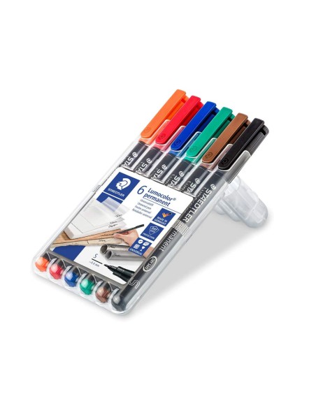 CI | Rotulador staedtler lumocolor retroproyeccion punta de fibra permanente 318 wp estuche 6 colores punta fina