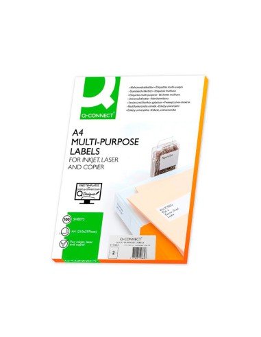 CI | Etiqueta adhesiva q-connect kf10662 tamaño 210x148,5 mm fotocopiadora laser ink-jet caja con 100 hojas din a4
