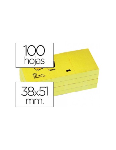 CI | Bloc de notas adhesivas quita y pon post-it 38 x 51 mm amarillo 653/e-pack de 12 bloc