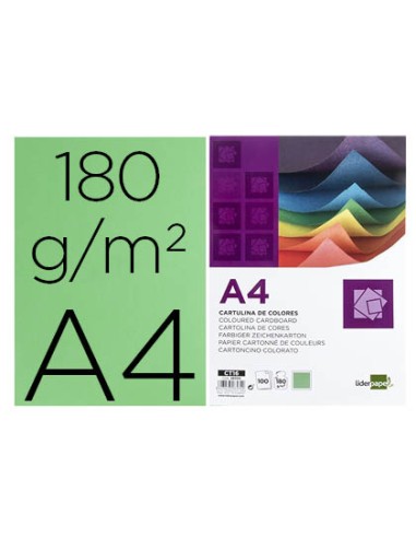 CI | Cartulina liderpapel a4 180g/m2 verde billar paquete de 100