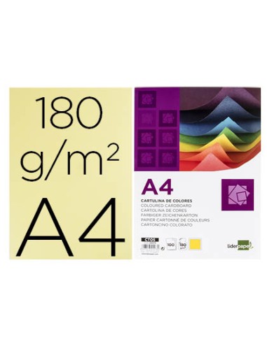 CI | Cartulina liderpapel a4 180g/m2 amarillo paquete de 100