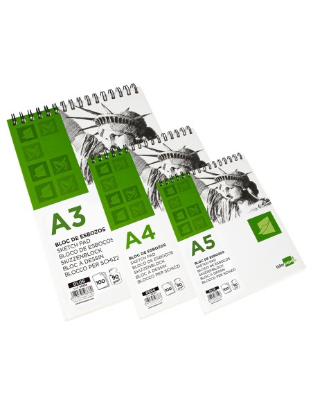 CI | Bloc dibujo liderpapel esbozos espiral a3 297x420mm 100 hojas 90g/m2 sin recuadro