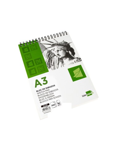 CI | Bloc dibujo liderpapel esbozos espiral a3 297x420mm 100 hojas 90g/m2 sin recuadro