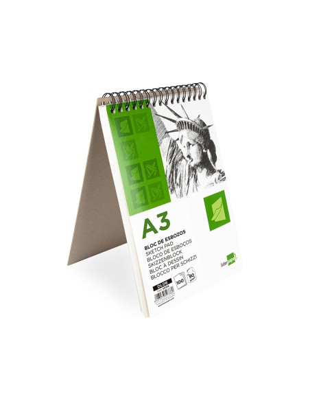 CI | Bloc dibujo liderpapel esbozos espiral a3 297x420mm 100 hojas 90g/m2 sin recuadro