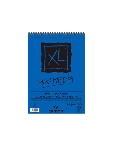 CI | Bloc dibujo acuarela canson xl mix media grano medio din a4 microperforado espiral 21x29,7 cm 30 hojas 300 gr