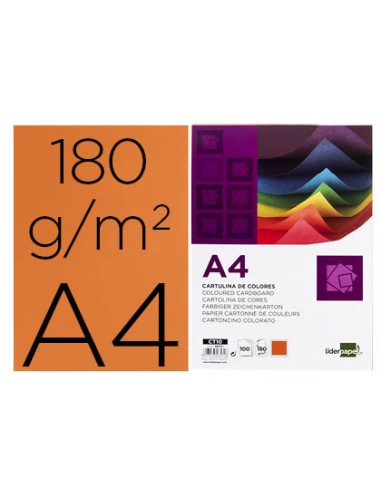 CI | Cartulina liderpapel a4 180g/m2 naranja fuerte paquete de 100