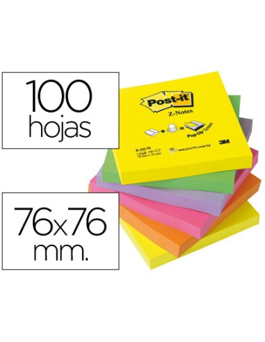 CI | Bloc de notas adhesivas quita y pon post-it 76x76 mm z-notesultra intenso pack de 6 blocs surtido