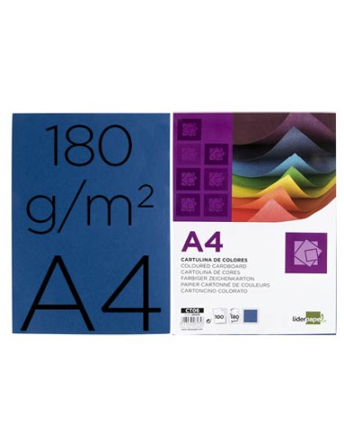 CI | Cartulina liderpapel a4 180g/m2 azul ultramar paquete de 100