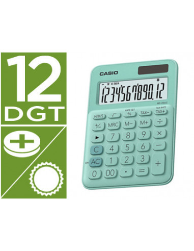 CI | Calculadora casio ms-20uc-gn sobremesa 12 digitos tax +/- color verde