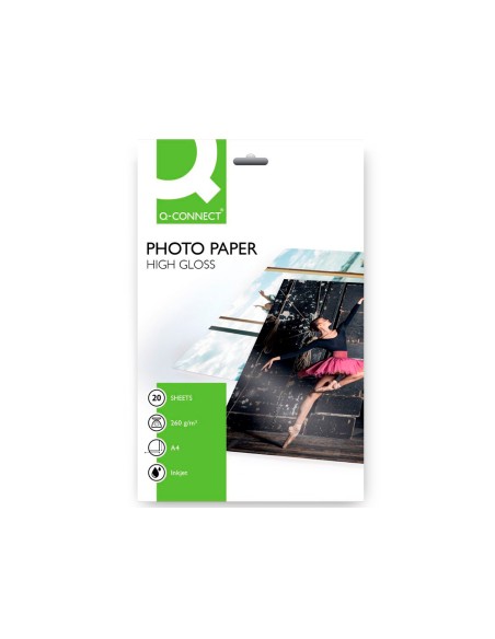 CI | Papel q-connect foto glossy kf02163 din a4 alta calidad digital photo -para ink-jet bolsa de 20 hojas de 260 gr