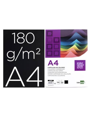 CI | Cartulina liderpapel a4 180g/m2 negro paquete de 100