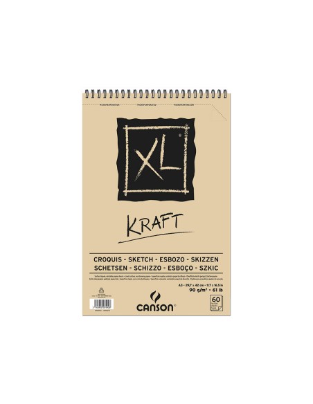 CI | Bloc dibujo esbozo canson xl kraft din a3 kraft rayado beige espiral 29,7x42 cm 60 hojas 90 gr