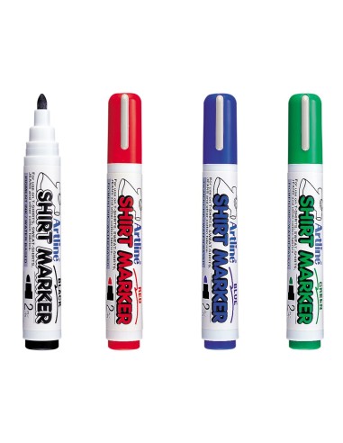 CI | Rotulador artline camiseta ekt-2 negro rojo azul y verde punta redonda 2 mm para uso en camiseta caja de 4